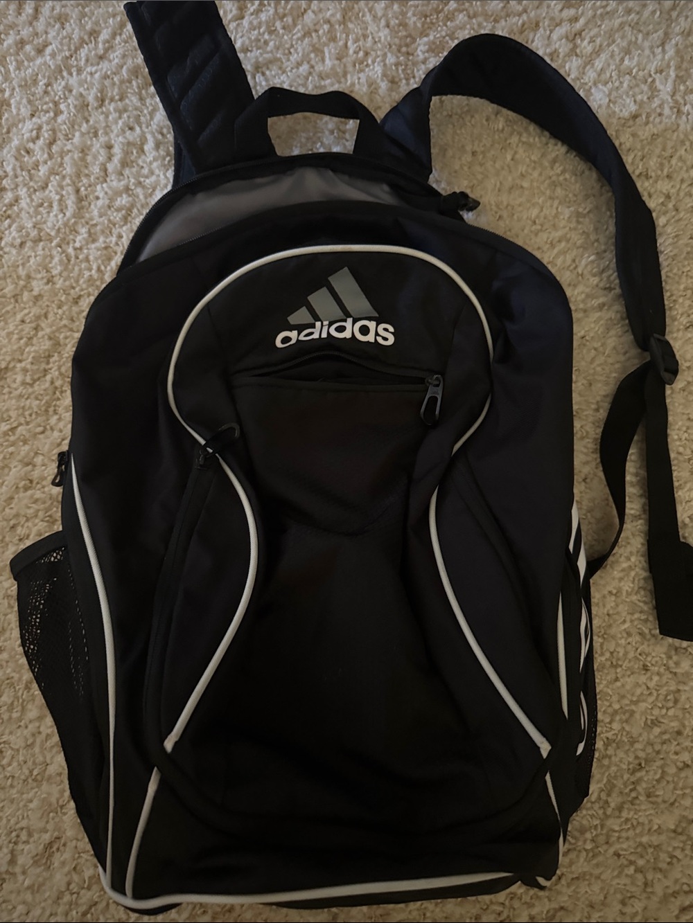 adidas Black Backpack with White Piping